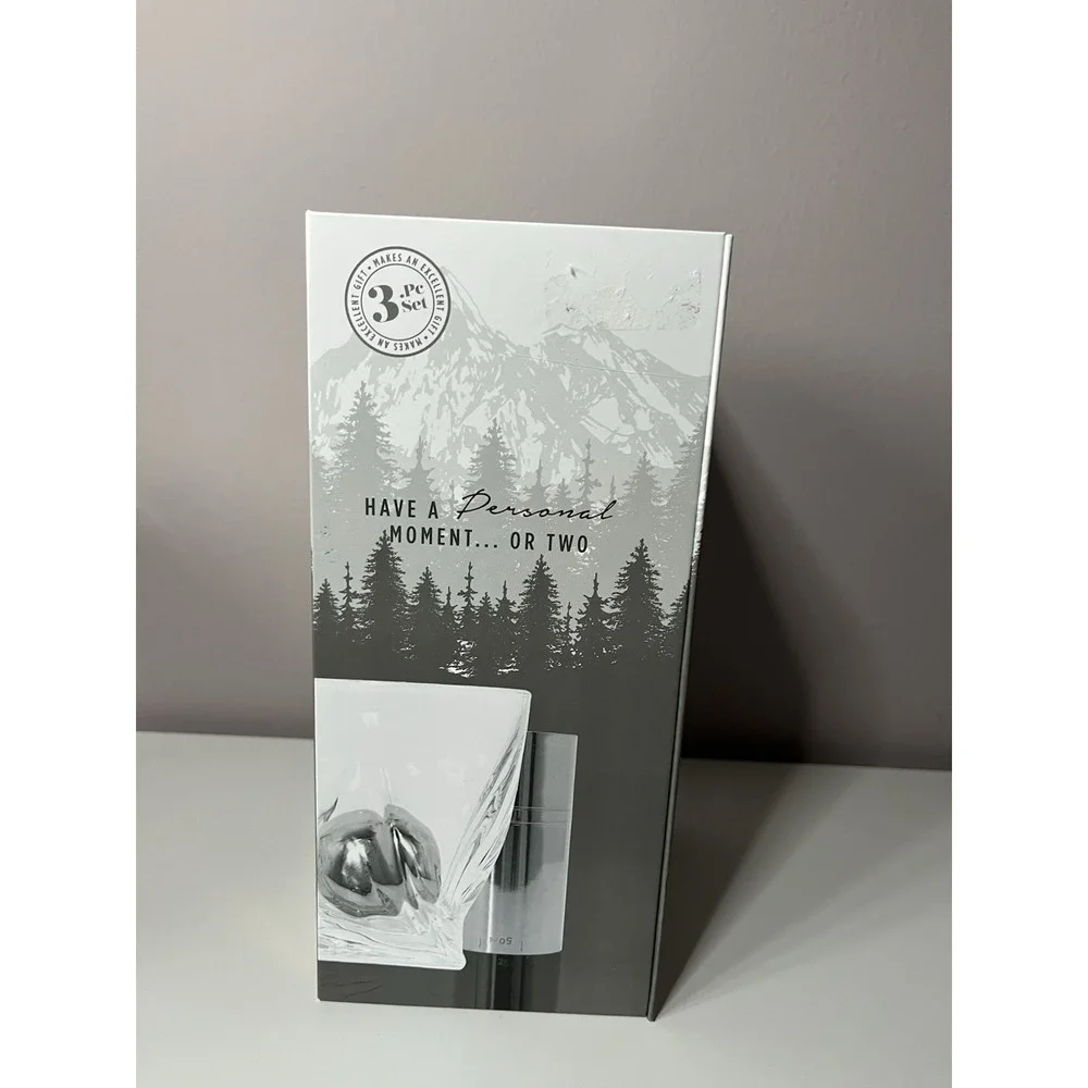 Personal Whiskey 3 Piece Gift Set Glass, Jigger, Ice Ball Barware Whiskey Lover